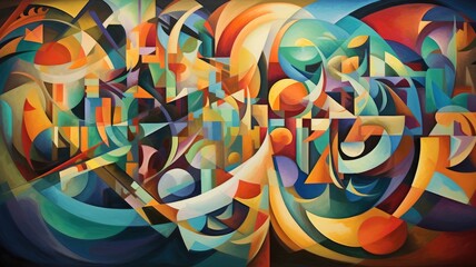A kaleidoscope of shapes and colors merging into a harmonious whole, representing the synthesis of disparate elements in abstraction
