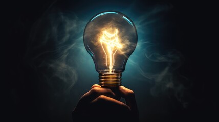 A lightbulb glowing brightly over a person's head, symbolizing the moment of inspiration and the birth of an idea - obrazy, fototapety, plakaty
