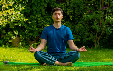 Fototapeta premium yoga concept. yoga gestures poses in nature.exercises together.online practice classes.