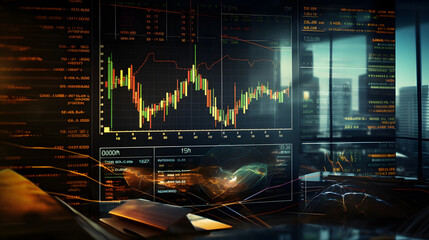 Trading online candle stick background. Trading online software with chart and graph. Candle stick with colors on stock market diagram.
