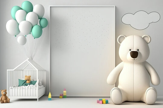 Children's bedroom mockup on white background. Generative AI
