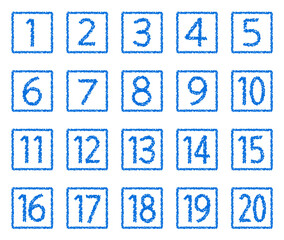 手描きのクレヨン素材　20までの数字アイコンセット