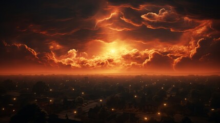 Fototapeta premium A fantasy landscape at sunset. Generative AI. 