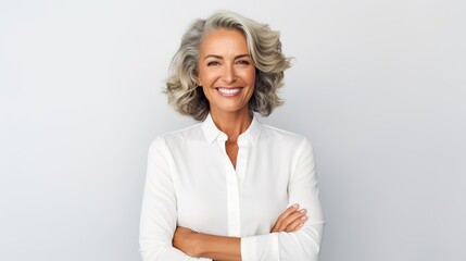 senior businesswoman looked at camera on white background