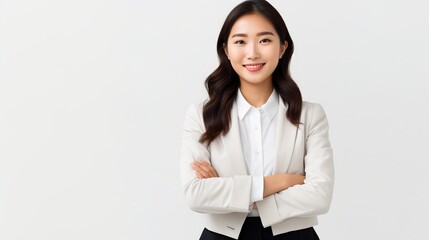 portrait of a asian businesswoman on white background - obrazy, fototapety, plakaty