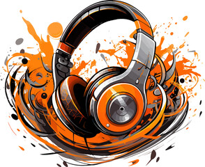 Creative and Musical Headphone Icon with Curves and Splashes AI Generative