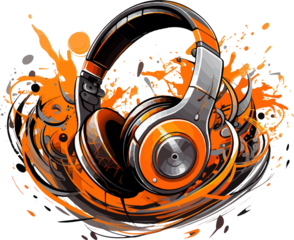 Creative and Musical Headphone Icon with Curves and Splashes AI Generative