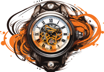 Retro Watch Tattoo Design with Gold Mechanism and Cogs AI Generative