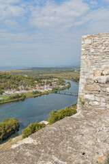 Fototapeta na wymiar Buna River and Bridge View from Rosafa Fortress, Shkoder