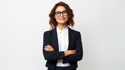 portrait of a smiling businesswoman standing on white background