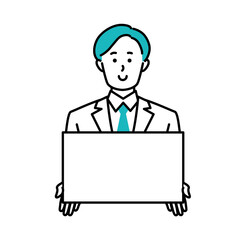 お知らせパネルを持つビジネスマンのイラスト素材