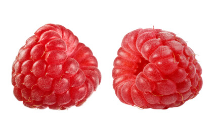 Two fresh ripe raspberries isolated on white