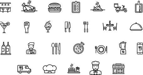 Restaurant Icon set and Food Icons for Vector Editable Thin Line Icon