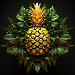 pineapple fruits leaves art pattern with mandala art style, full of leaves, beautiful light and shadows, dark mood, hyper realistic,