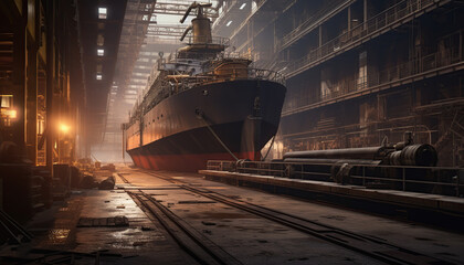 Shipyard industry ,Ship Building Big ship on floating dry dock in shipyard