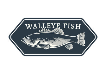 walleye fish badge design template