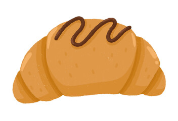 Delicious baked croissant hand drawn cartoon style isolated on a white background