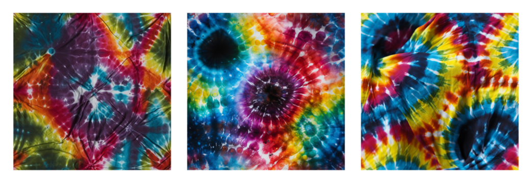 set of repeating seamless tie-dye ink mix patterns, blending iridescent inks for backgrounds or fabric prints

