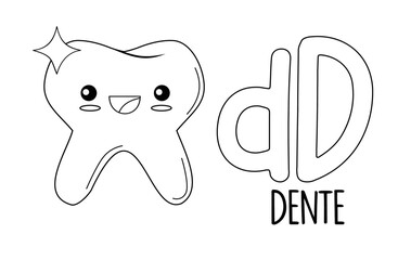 Tooth coloring page. Art for children's literacy.