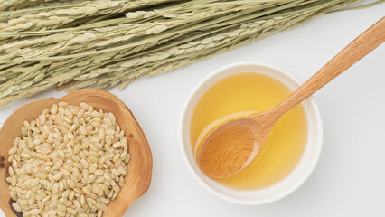 こめ油　イメージ｜米油と玄米と稲穂