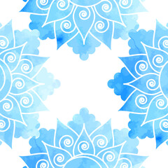 Abstract background with blue ethnic oriental pattern mandala with watercolor texture - 643391256