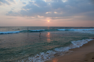 Beach with fishing spots on the island of Sri Lanka