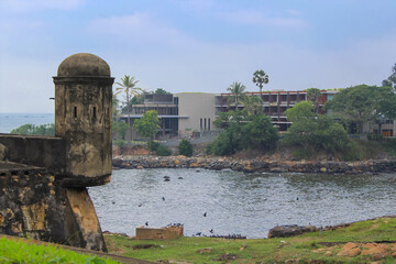 The ancient walls of the Galle Fortress overlooking the bay, Sri Lanka