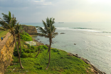 Old walls of Galle Dutch fort. Sri Lanka. Sunset sky