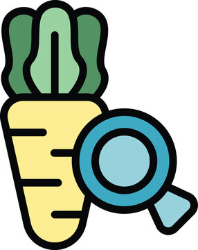 Carrot inspection icon outline vector. Food safety. Quality critic color flat