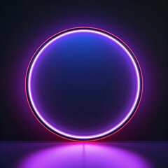 abstract glossy button circle in neon light, perspective angle, dark background created with generative ai