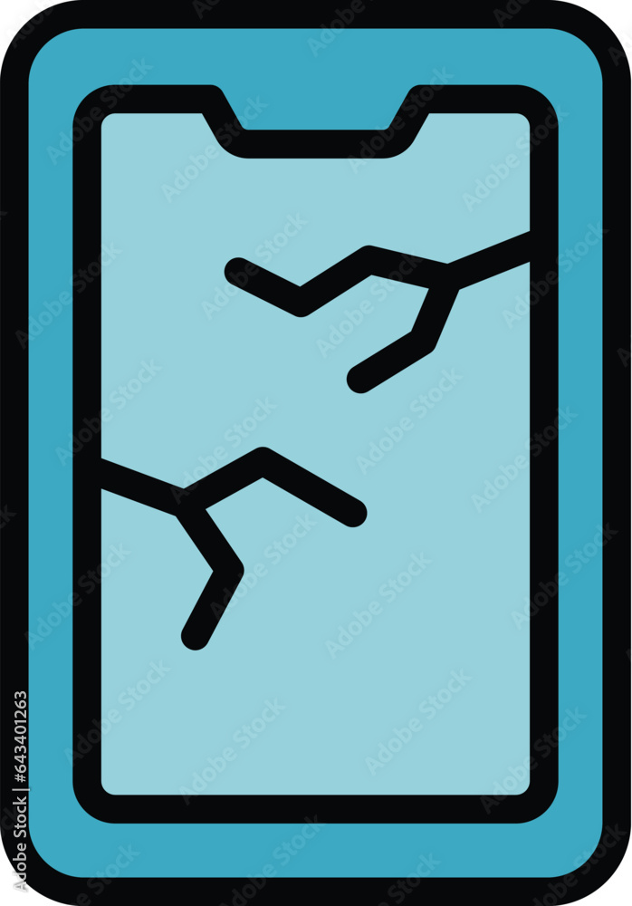Poster broken smartphone icon outline vector. device control. computer defect color flat