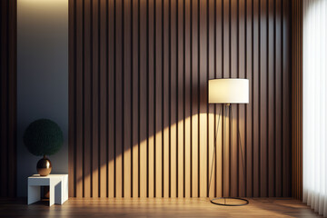 modern room with lamp and wood wall. Generative AI