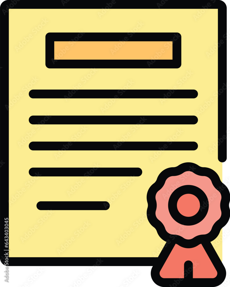Poster quality document icon outline vector. safety control. broken return color flat