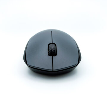 Black and Grey Wireless Computer Mouse Isolated On White Background. Front View