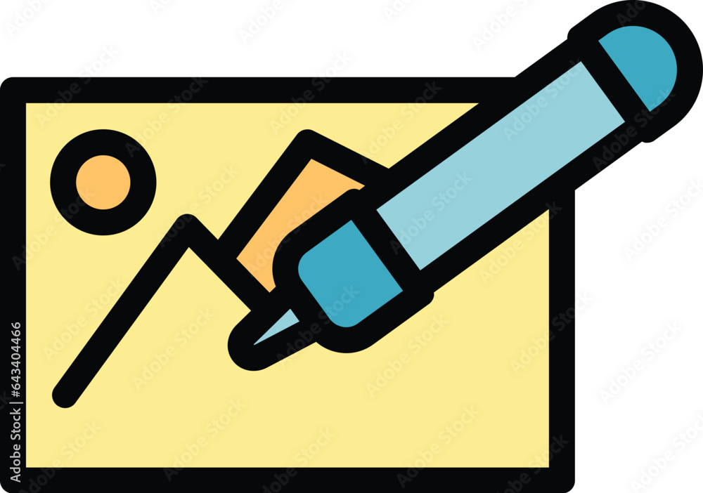 Poster digital pen icon outline vector. computer design. pad stylus color flat