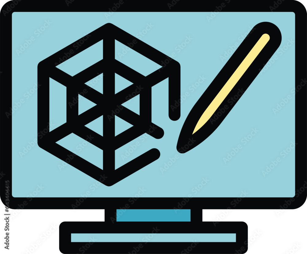 Poster draw object icon outline vector. digital pen. design tablet color flat