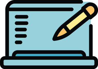 Laptop stylus icon outline vector. Design pad. Draw signature color flat