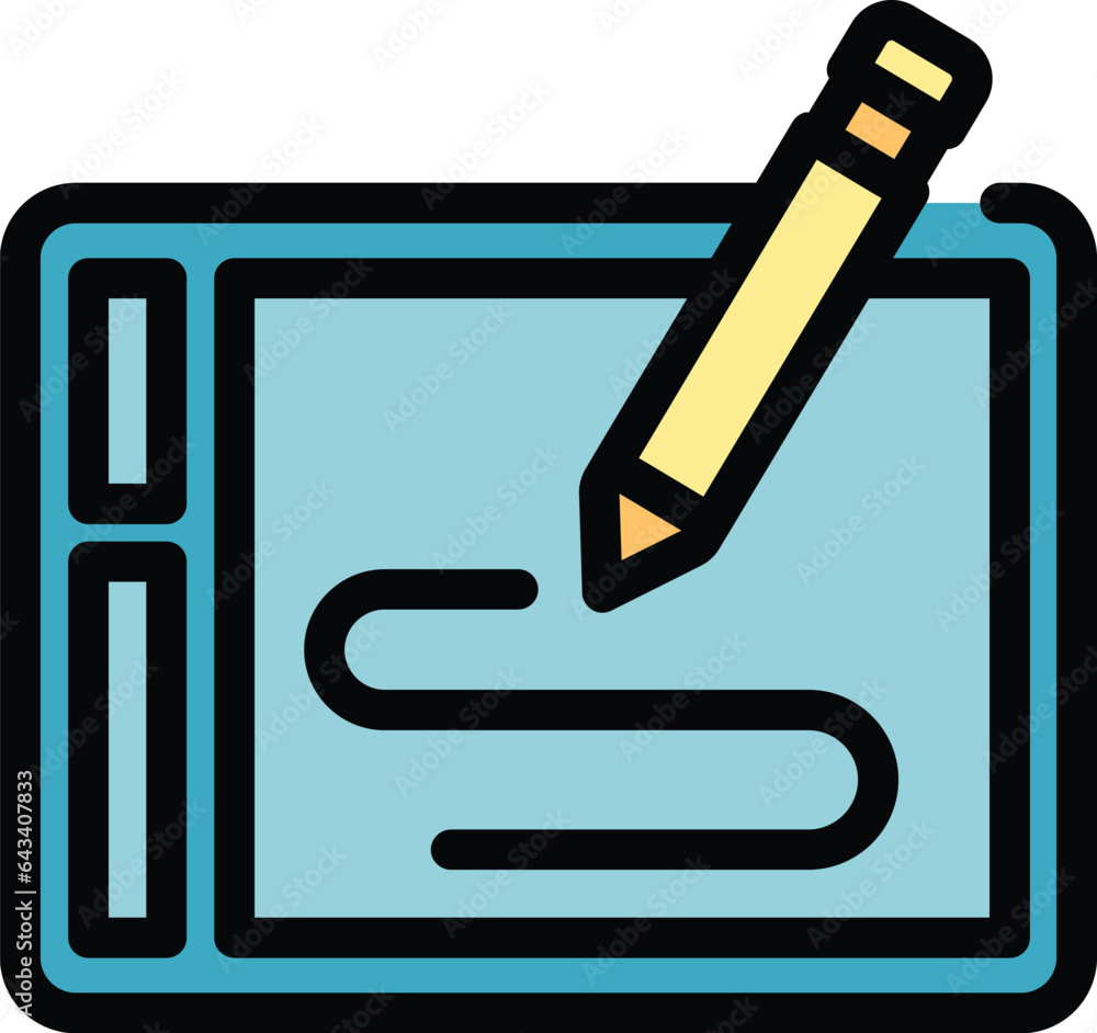 Poster tablet pad icon outline vector. drawing cell. computer tool color flat