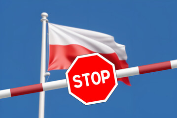 Flagge von Polen und Schranke an der polnischen Grenze