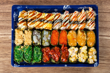 top view various sushi vertical composition