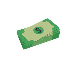 Pack of green paper currency. Set of 3D render stack of dollar US. Money dollar banknote in cartoon style isolated. Vector illustration