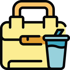 Plastic food bag icon outline vector. School meal. Snack break color flat