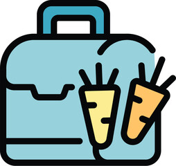 Break carrot food icon outline vector. School meal. Snack bag color flat