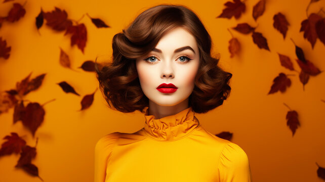 Beautiful model with autumn leaves