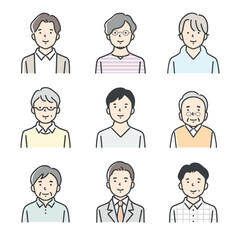 様々な年代の男性のアイコンセット