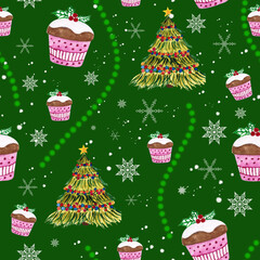 Seamless pattern for new year and christmas. Watercolor drawing