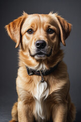 Studio Portrait of an Adorable Golden Retriever in the Spotlight, be enchanted by the undeniable cuteness of this furry little friend and his irresistible visual appeal.