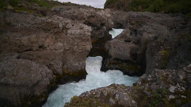 Barnafoss at the Hraunfossar, Vesturland, Iceland, Europe