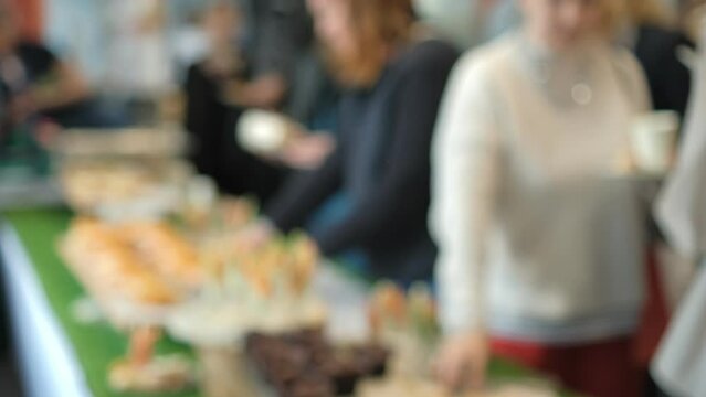 people group catering buffet food indoor in luxury restaurant with meat colorful fruits and vegetables