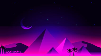 Night scene Pyramids vector landscape illustration